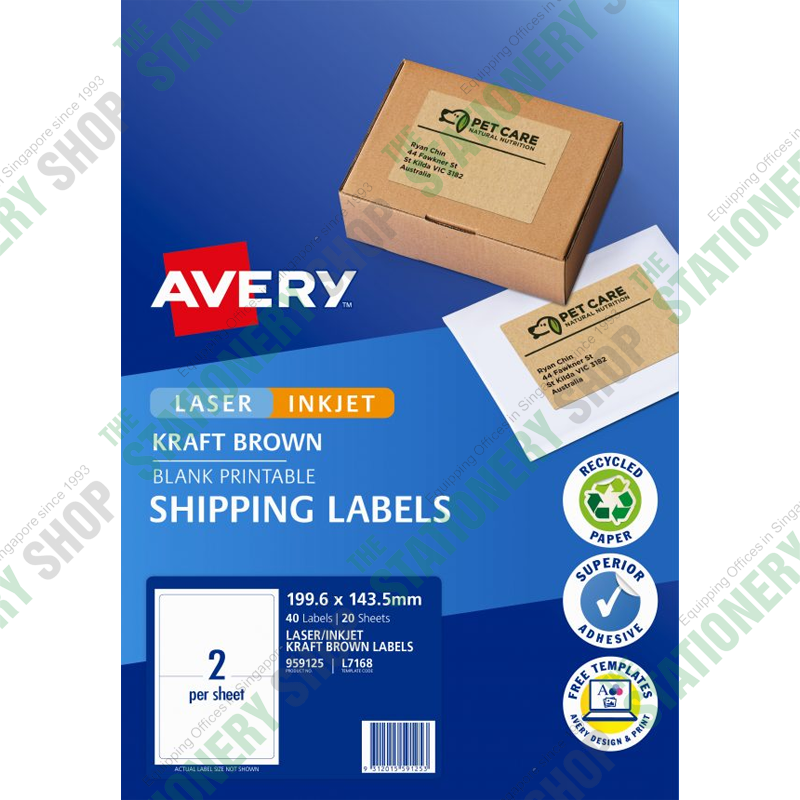 L7168K-20 AVERY BROWN KRAFT SHIPPING LABELS L7168K-20